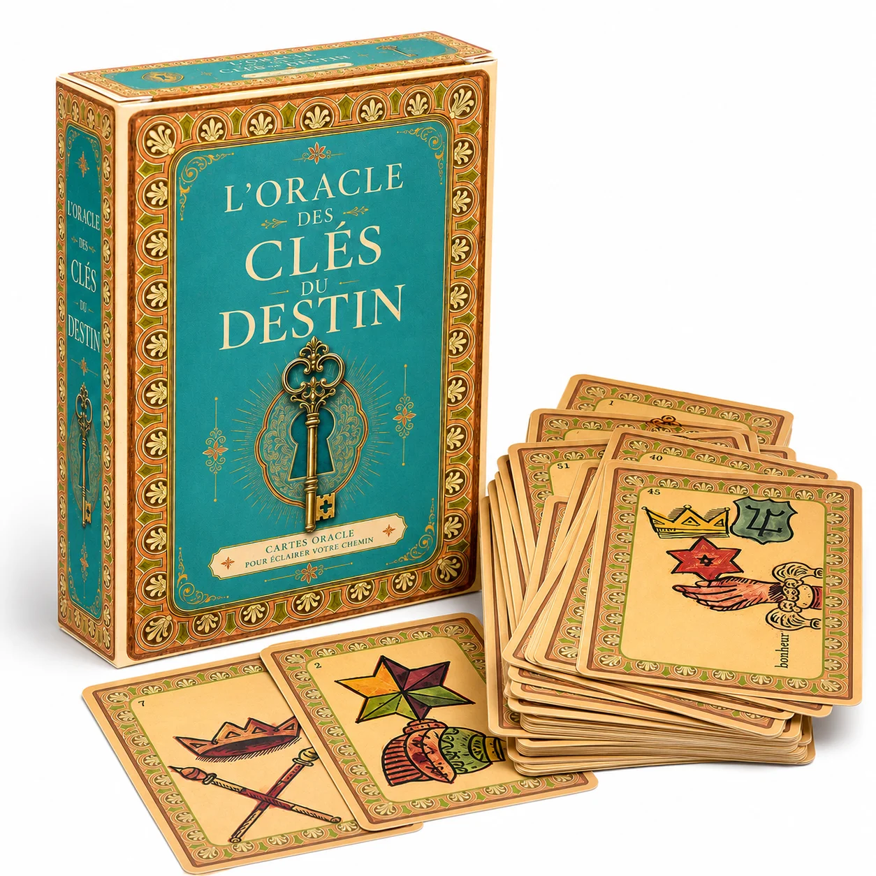 L'Oracle des Clés du Destin : Jeu de Cartes Oracle 53 Cartes Symboliques avec Guide Intuitif, Jeu de Divination Style Français Vintage