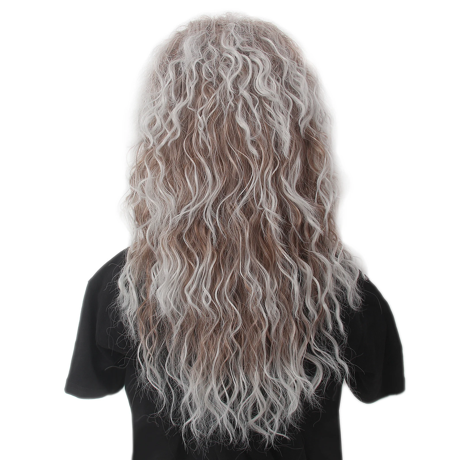 REEWES Black Long Mullet Wig With Bangs Brown 60s 70s 80s Disco Hair Curly Men Synthetic Wigs For Men Man Male Hippie Rocking