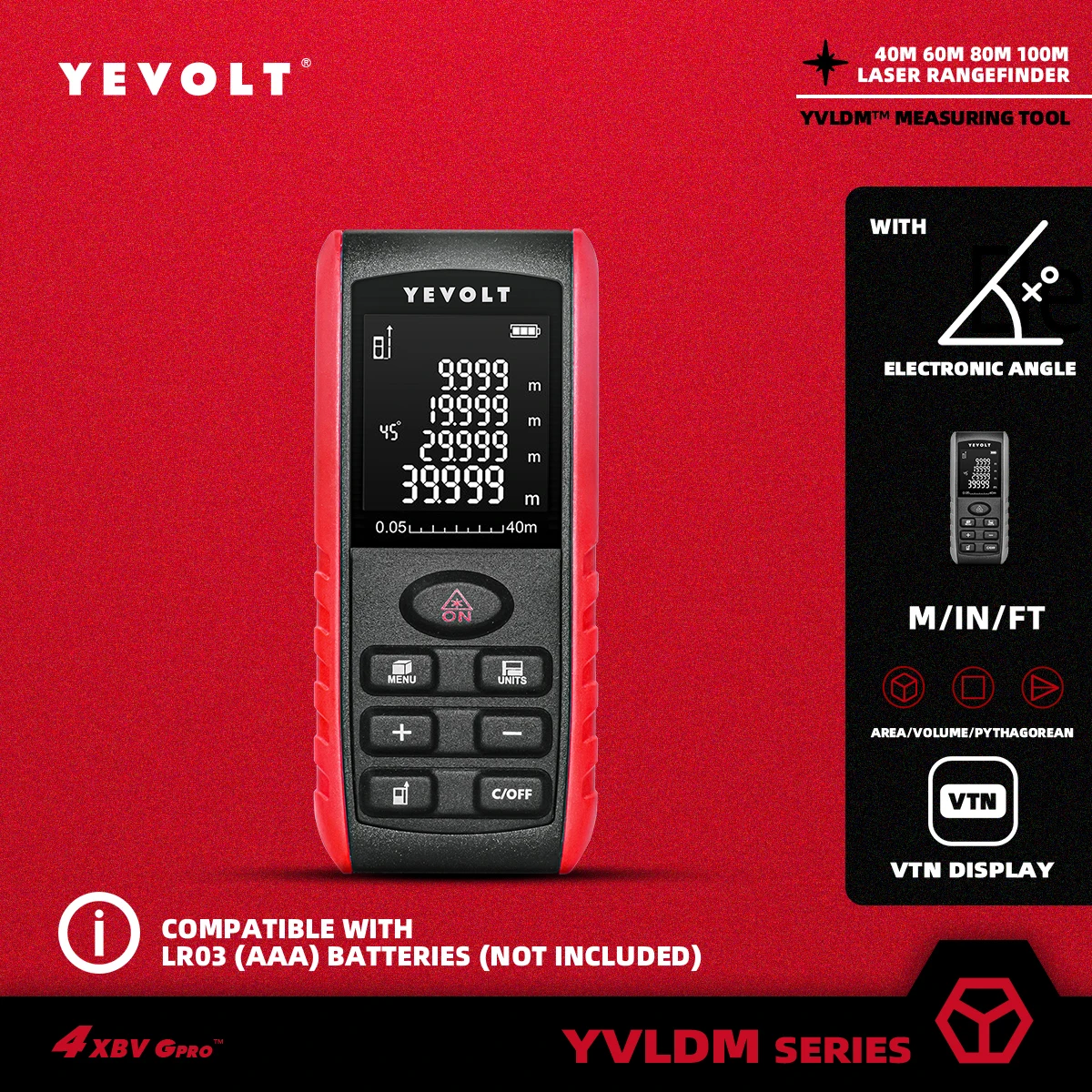 Yevolt e Série Medidor de Distância a Laser 40 60 80 100m Telêmetro Digital Fita Métrica Ferramentas com Área Retroiluminada Volume Pitagórico
