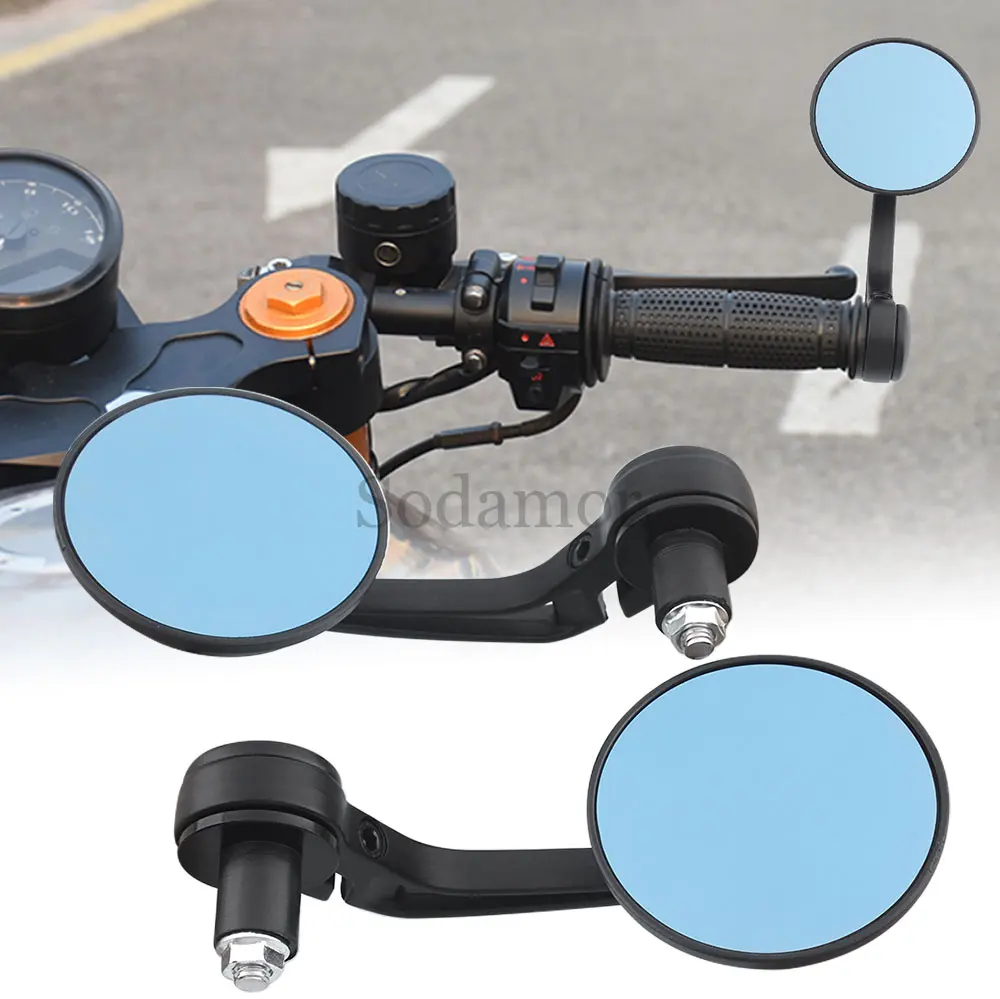 

2pcs Motorcycle Circular Blue Lenses Handlebar Rearview Mirrors For Honda Yamaha Kawasaki Ducati Suzuki Aprilia BMW Cafe Racer
