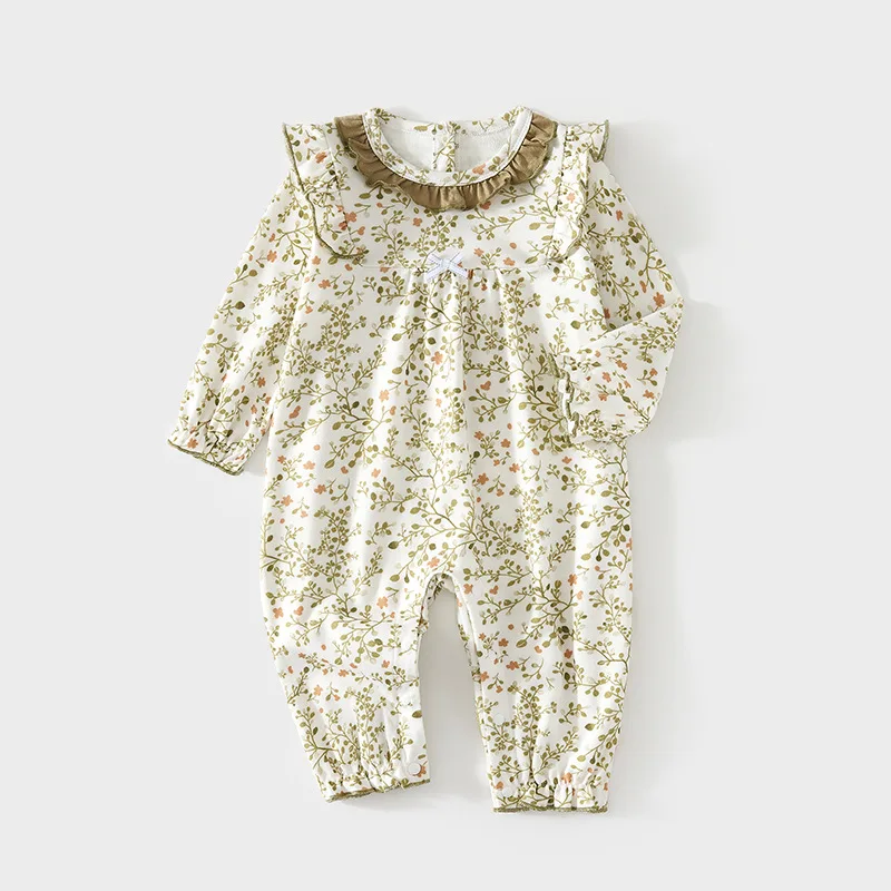 

Autumn baby girl floral doll collar jumpsuit, baby girl long sleeve comfortable jumpsuit, very suitable for home and going out t