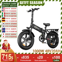 ZPW A1 20 inch Ebike 1000W 48V 20AH Off-road Adult Electric Bike Folding Mountain Snow Fat Tire Electric Bicycle