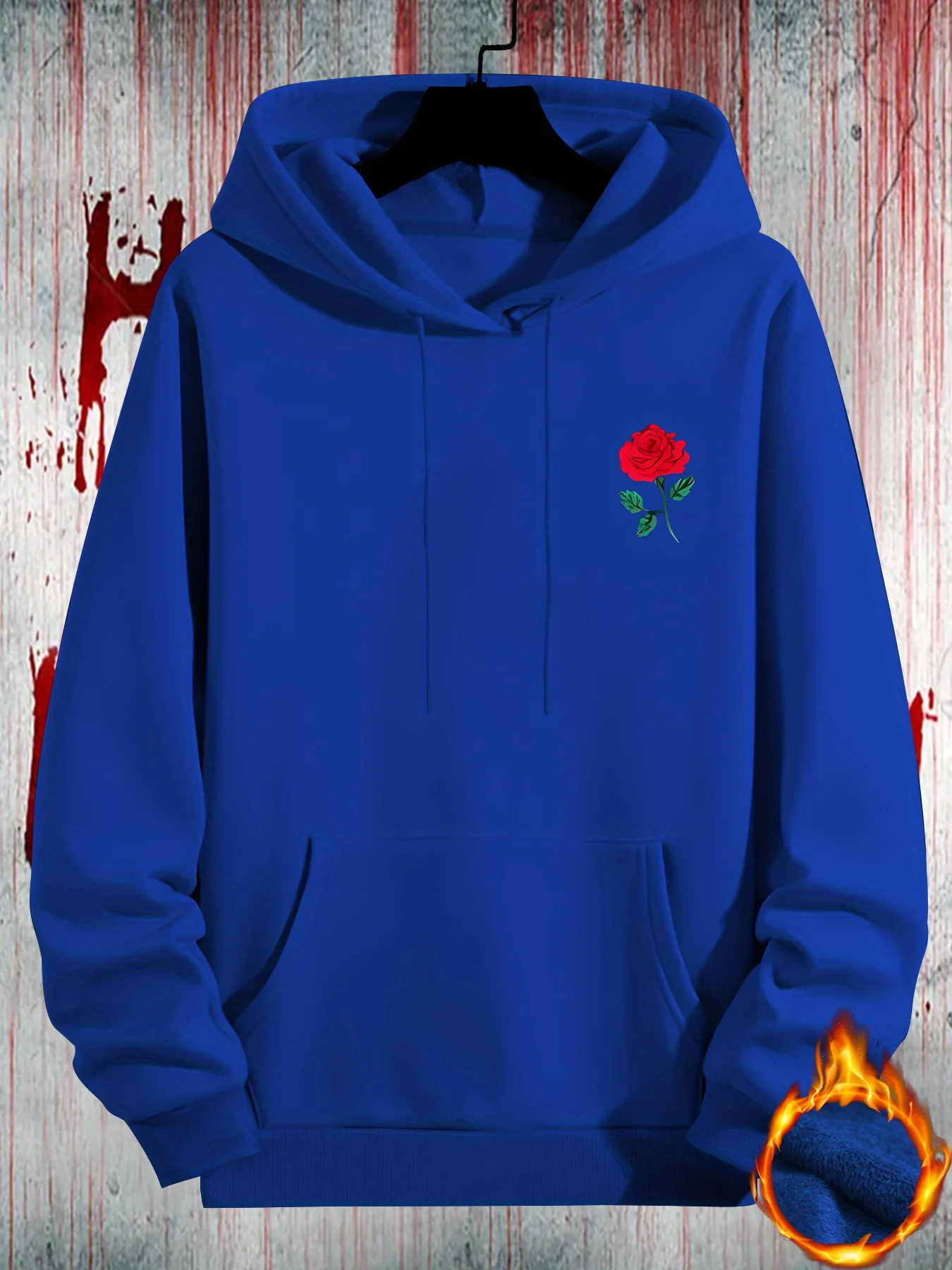 Herren Cool Rose Grafik-Print Hoodie Lässiger Pullover mit Kapuze Kängurutasche Streetwear-Oberteil – Detail 6