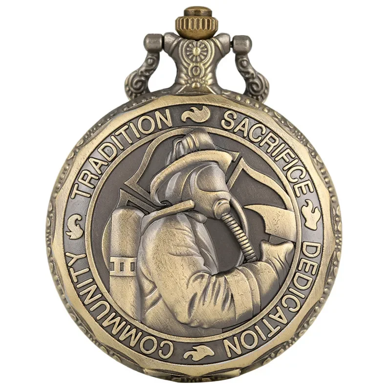 Steampunk Saint Florian Patron Saint of Fire Fighters Design Men's Antique Quartz Analog Pocket Watch Necklace Fob Chain Reloj