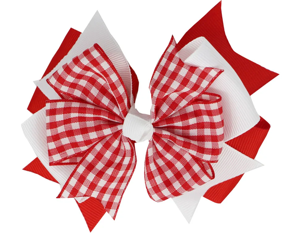 NEW Plaid Bows 4INCH School Hair Bows First Day Gingham Ribbon Stacked Bow Hair Clip Hairpin For Baby Girl Accessories