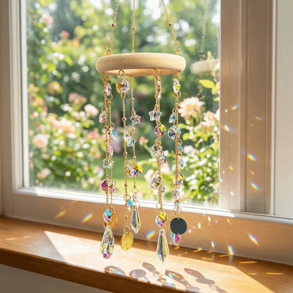 Exquisite Craft Hanging Crystal Sun Catcher Exquisite Elegant Window Hanging Decor Dreamy Light Refraction Wind Chime Home Decor