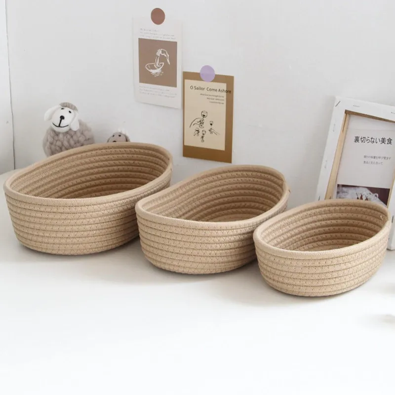 면 끈 수납함 Nordic Cotton Rope Woven Storage Baskets Organize Boxs Desktop Sundries Organize Basket Sundries Key Cosmetics Storage