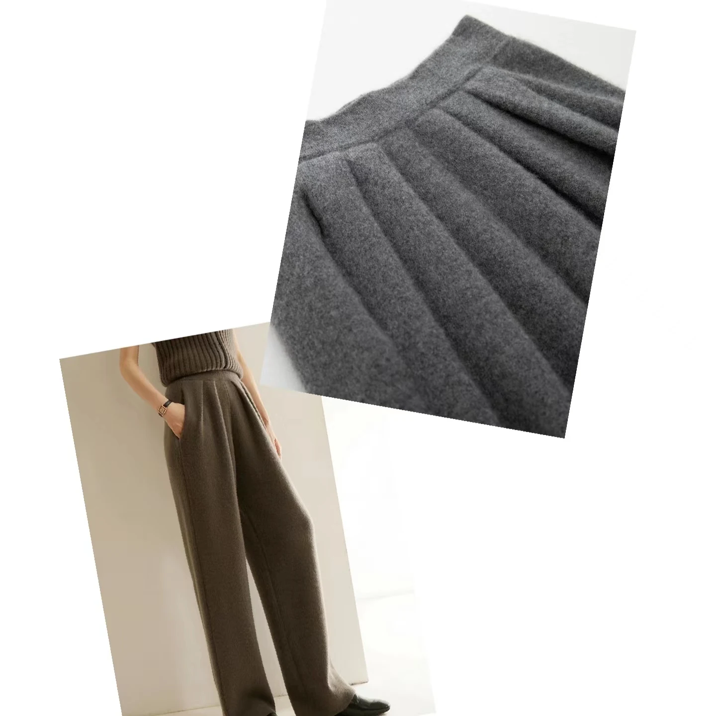 100% Kasjmier Casual verfrommeld broek elastische taille Wijde pijpen broek een gevoel voor gedrapeerd Herfst Winter Dikke kasjmier gebreide broek