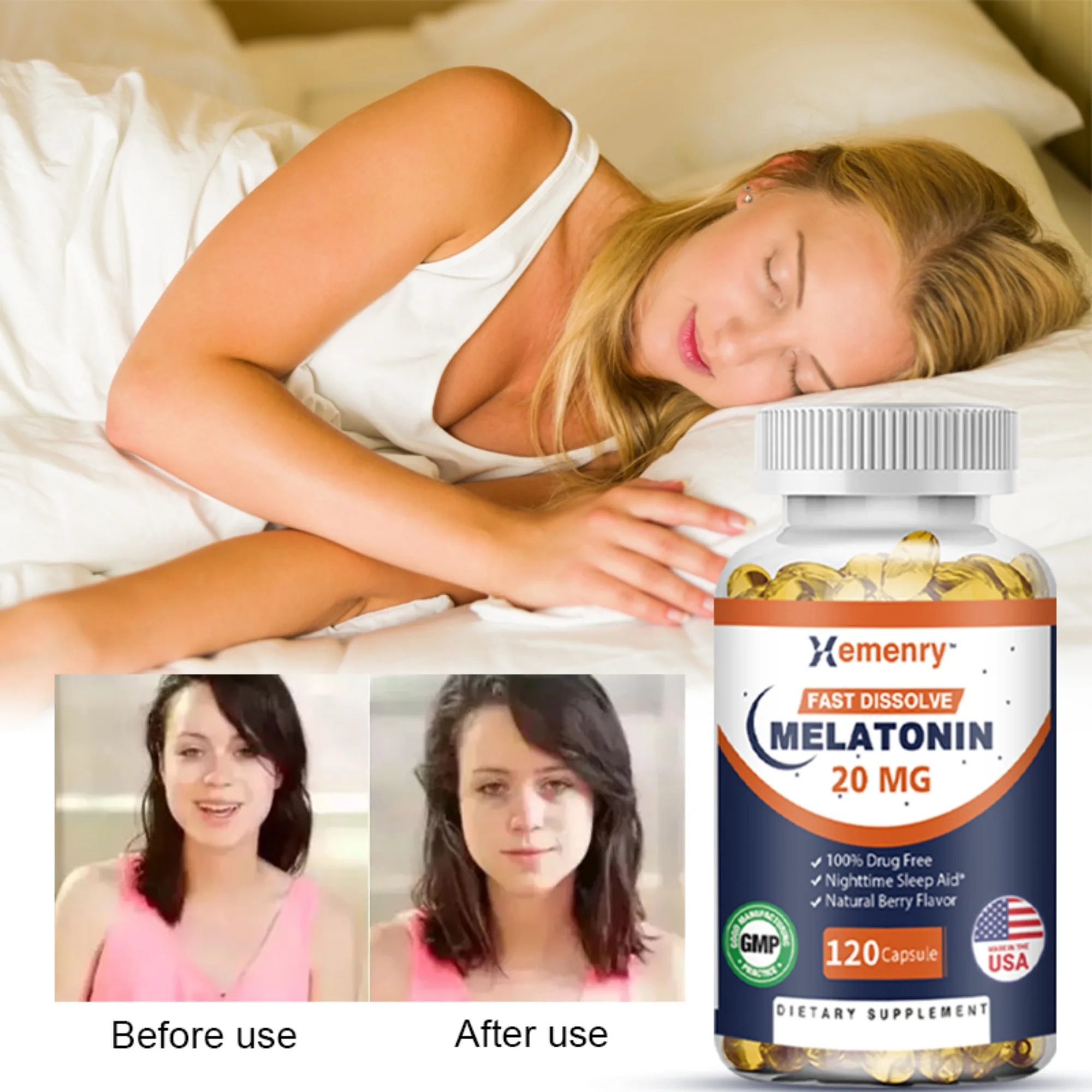 

Melatonin - Nighttime Sleep Aid That Promotes Relaxation and Healthy Sleep, Supporting Deep Sleep - 120 Capsules