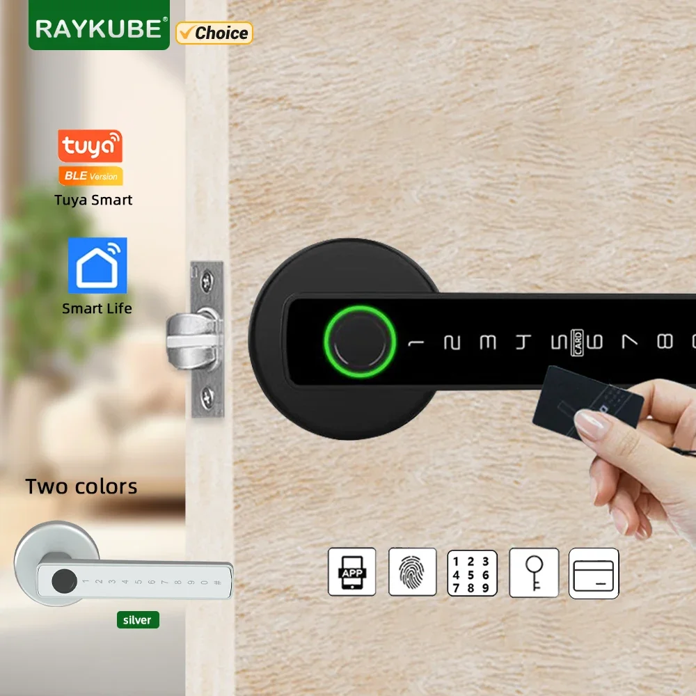 RAYKUBE Tuya BLE Fingerprint Door Lock Digital Electronic Lock with Password/Key/IC Card/ Smartlife/ Tuya APP Unlock