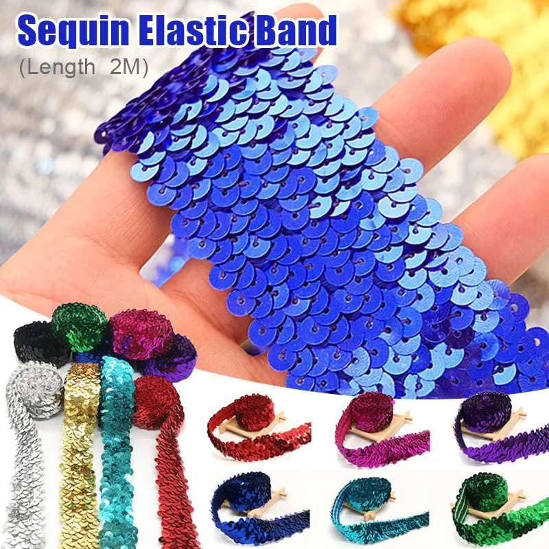 

2M Sequin Trim Lace Ribbon Elasticity Elastic Dance Clothing Curtain for Diy Craft Paillettes Sewing Garment Decor Accessory