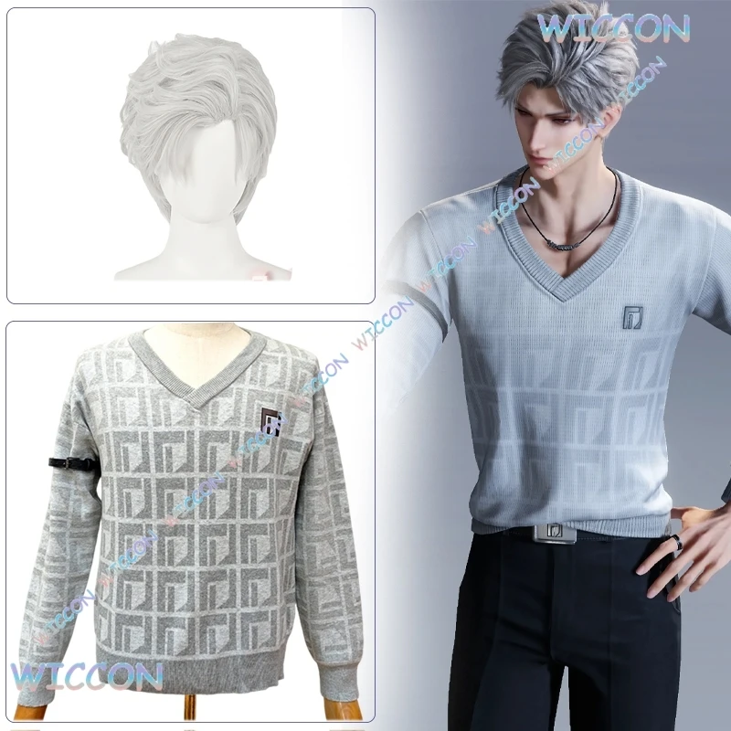 

YNot@Love and Deepspace Sylus Outfit Men's Casual Gray Sweater Unrestrained Cosplay Costume Knitted Sweater Game Couple Suit Clo