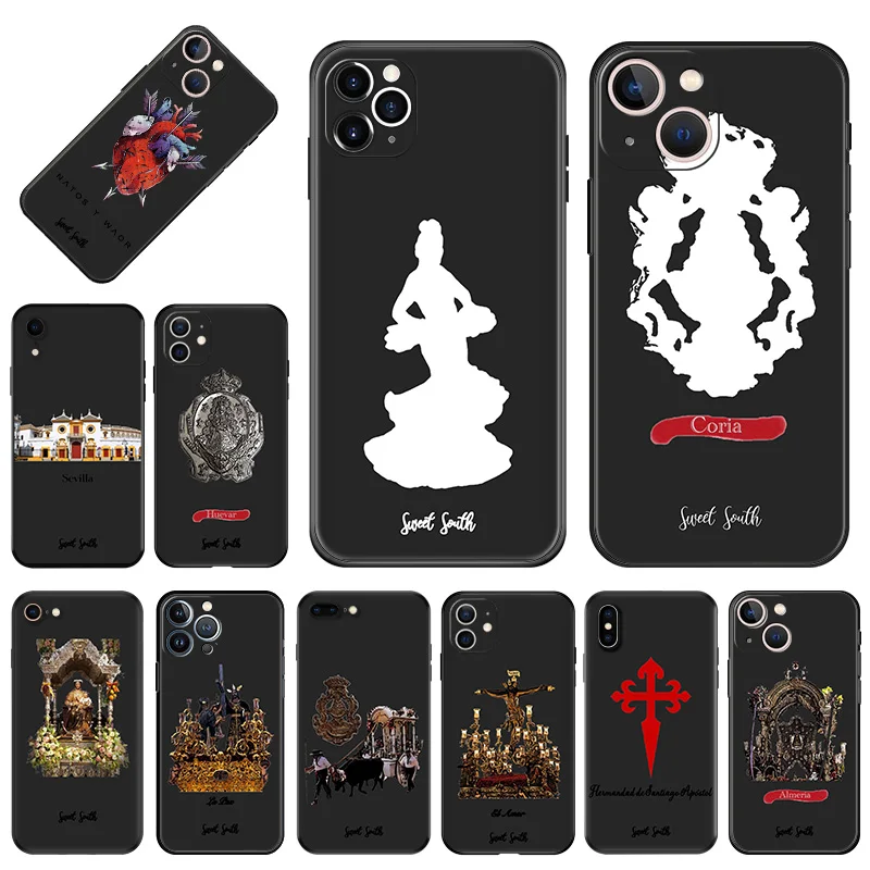 Silicone Soft Phone Case for iphone 16 Plus 15 14 13 12 11 Pro Max Mini XR SE 7 8 Virgin Mary Jesus Church Black Back Cover