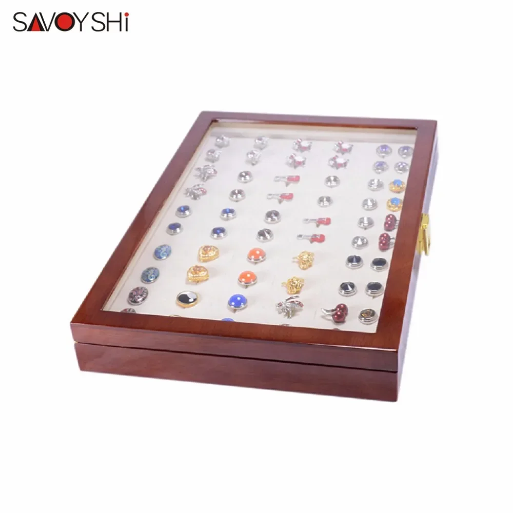 50 Pairs Assembly Luxury Glass Cover Cufflink Storage Gift Box  Authentic Jewelry Display Box Painted Wooden Box 350x240x55mm