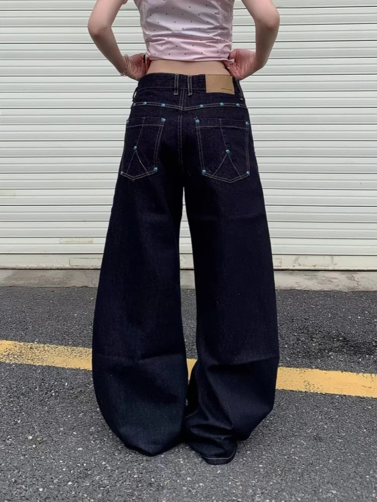 2025 Ropa Y2K Fashion Button Design Dark Blue Baggy Jeans Pants For Women Clothing Wide Leg Lady Casual Trousers Pantalon Femme:
