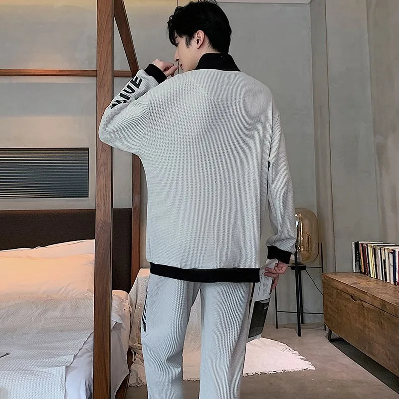 Cotton Pajamas Suit Men Spring Autumn Cardigan Sleepwear Set Zipper Long Sleeve Teen High-end  Outside Loungewear Loose Homewear