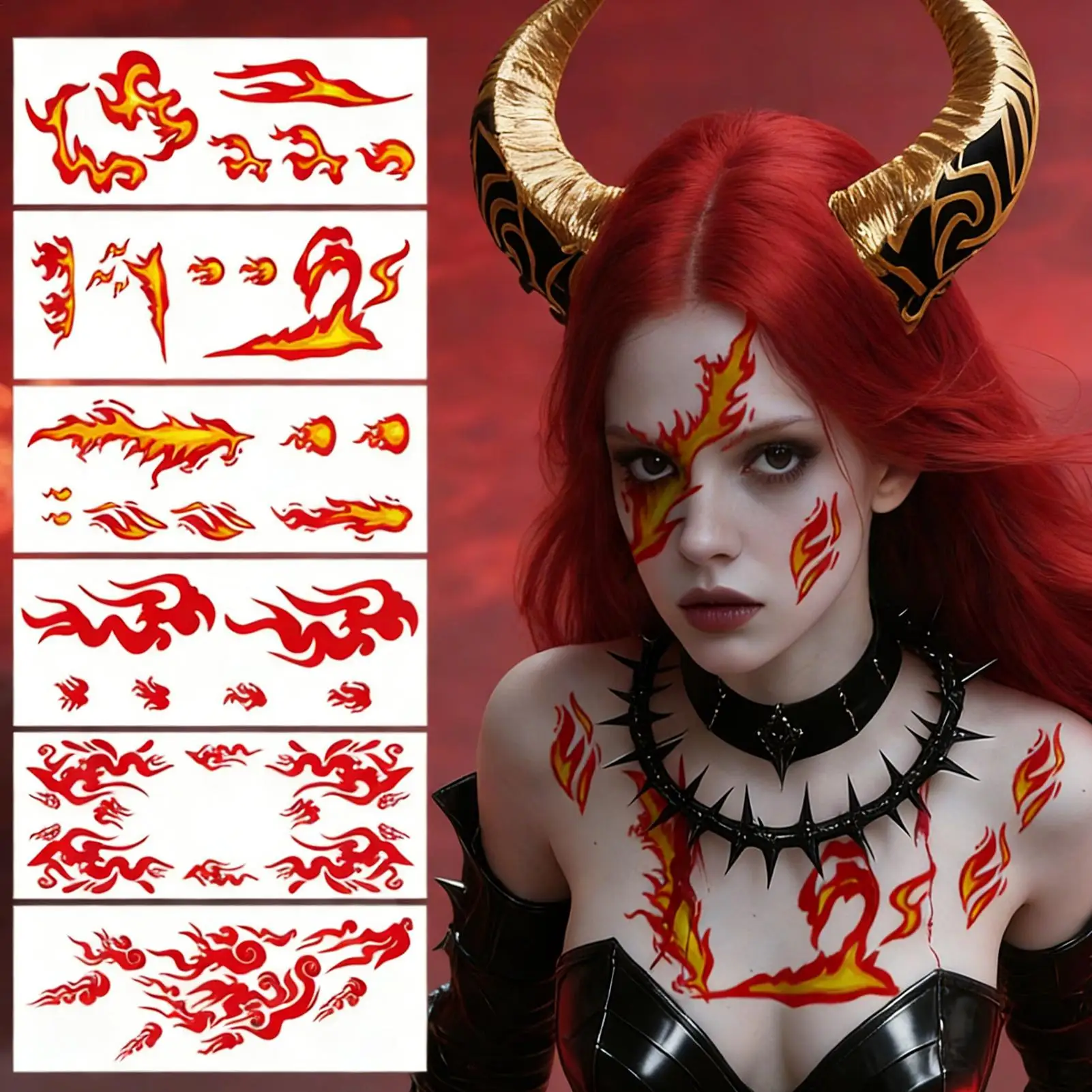 6-Sheet Flame Temporary Stickers Adult Waterproof Realistic flame tattoo stickers Adult Women for Children Teens Holiday