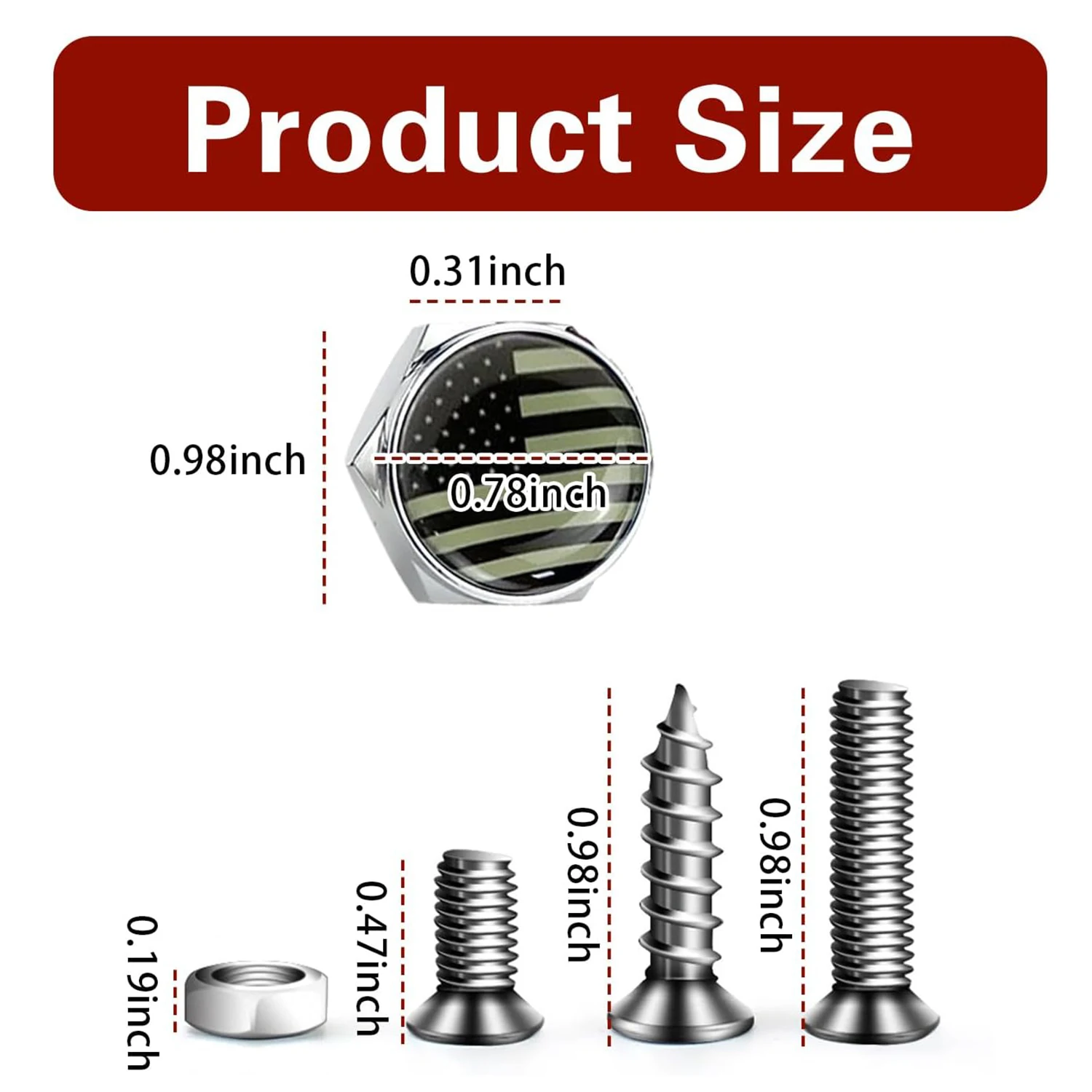4 PCS American Flag License Plate Bolts Decorative Kit Stainless Steel License Plate Frame Fasteners for Car Truck Motorcycle