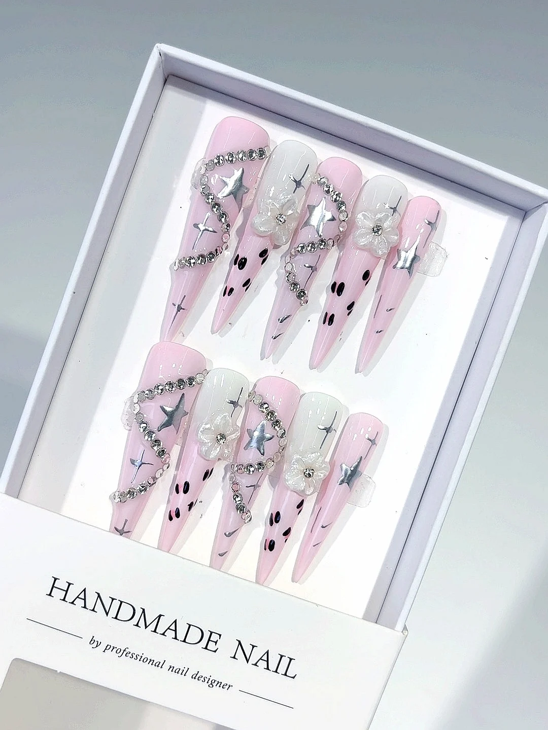 

Five-Star Spot Three-Dimensional Flower Long Pointed Fashion Nail Art (Jsb19)