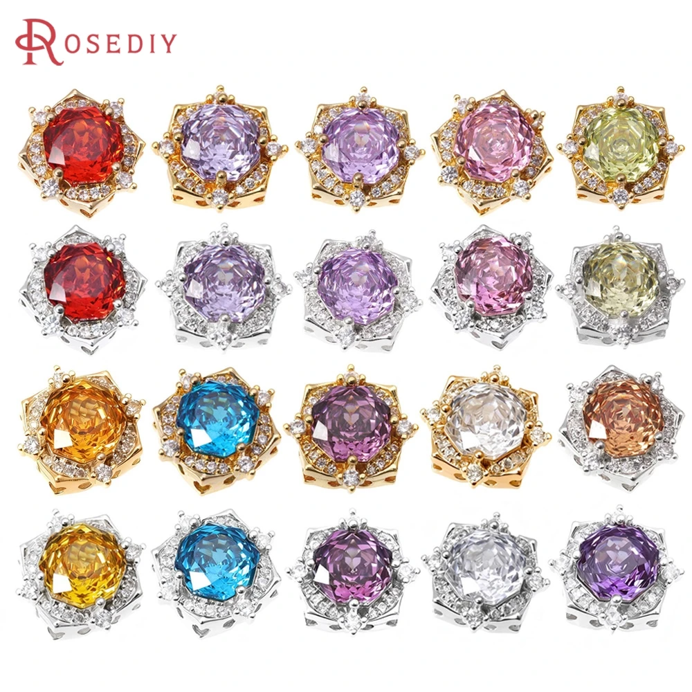 2PCS 18K Gold Farbe Messing und Zirkon Rose Blume Spacer Perlen Armbänder Hohe Qualität Diy Halskette Schmuck zubehör Machen