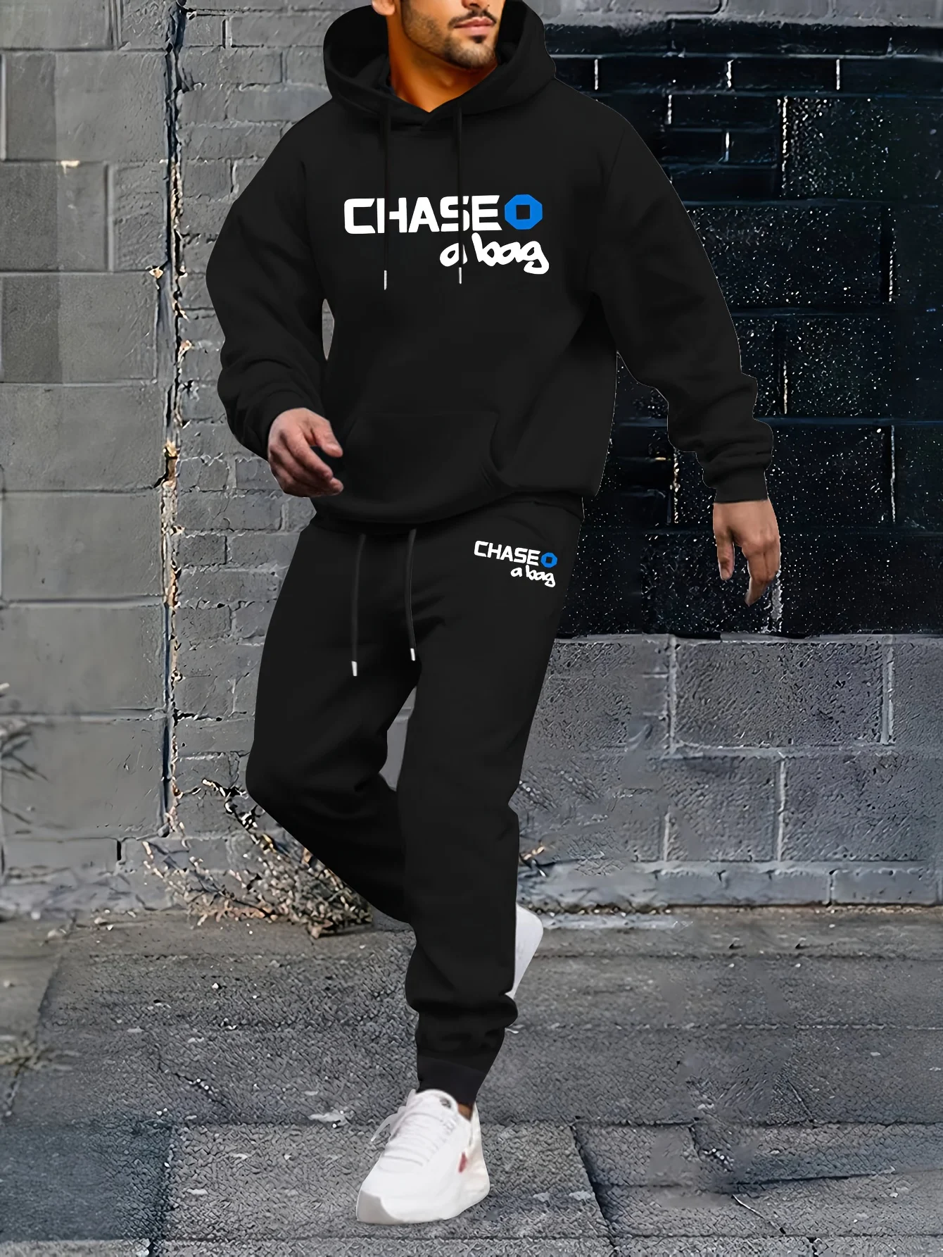 Men's casual sportswear set with geometric patterns Elastic polyester blend Perfect choice for the autumn and winter seasons