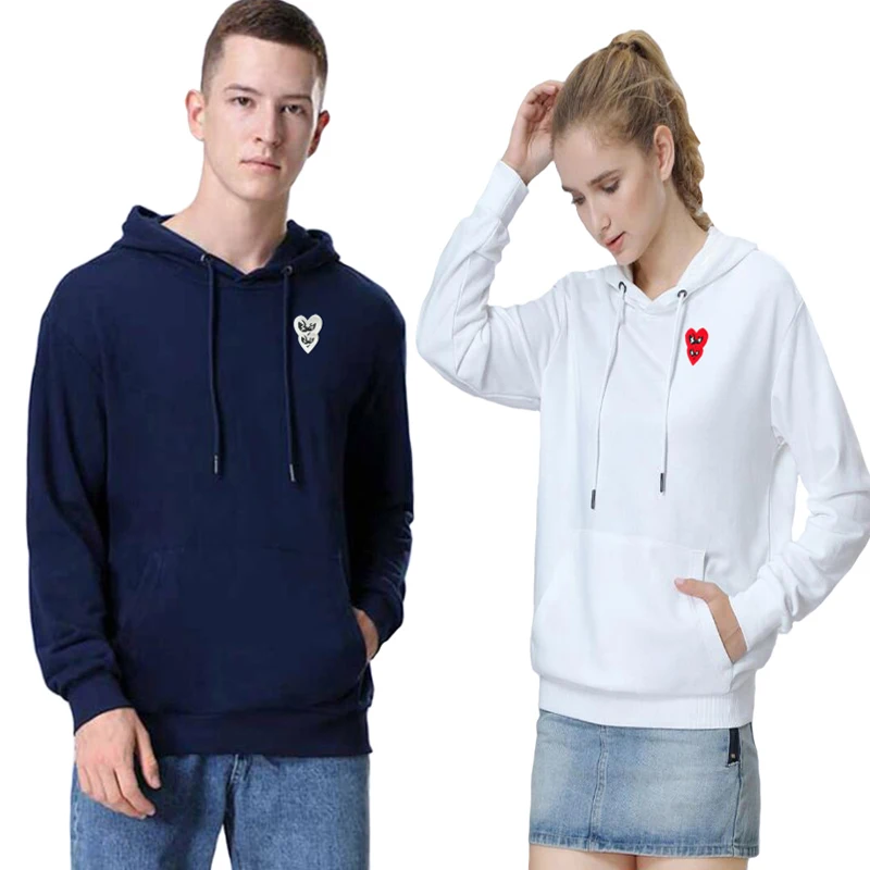 

Men Women Hoodie Cartoon Overlapping Heart Embroidered Cotton Polyester Pullover Pocket Fleece Loose Fall Winter Hoodie