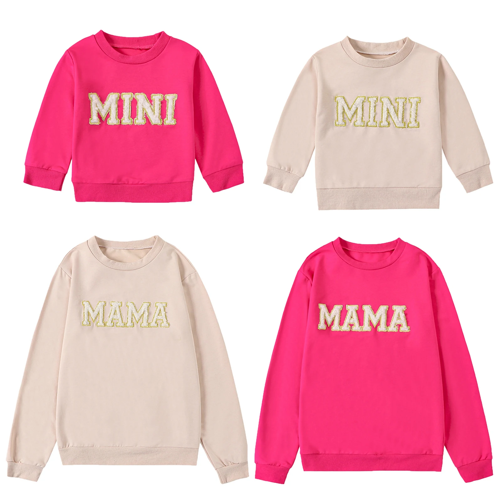 2024 Family Matching Outfits Mommy and Me Sweatshirts Fuzzy Letter Embroidery Long Sleeve Pullover Tops Mother Kids Clothes