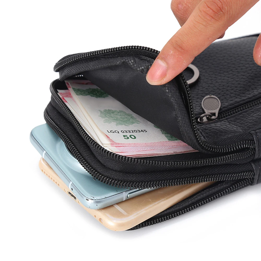 Men Waist Bag Mobile Phone Bag Outdoor PU Leather Wearable Belt Sports Waterproof Small Hanging Bag Business Leisure Coin Purse - Image 5