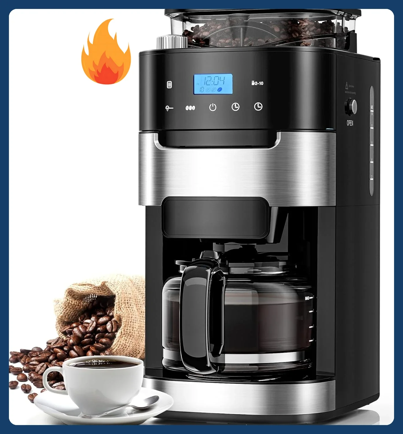 

[Discounted Price!]10-Cup Drip Coffee Maker with Built-in Grinder,Programmable Grind & Brew, Coffee Machines with Smart LED Touc