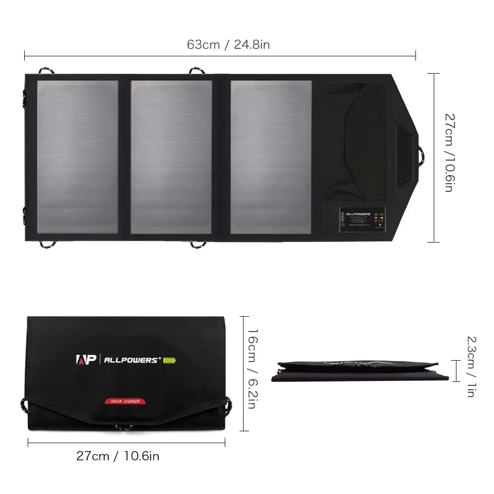 ALLPOWERS 5V 21W Portable Foldable solar panel Solar Battery Charger Charging for Phones for power station Travel Hiking Camping
