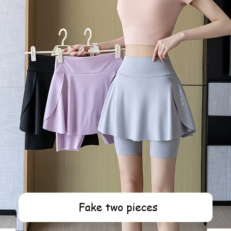 Women Mini Skirt Shorts High Waist Fake Two Pieces Tennis Dance Yoga Casual Shorts Elastic Running Outdoors Sport Pockets Skirt