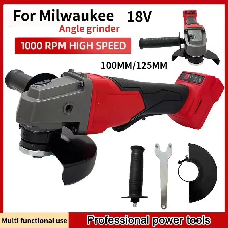 

For Milwaukee 18V Battery Brushless Angle Grinder 3 Gears 125mm Electric Cordless Polishing Cutting Machine （high quality）