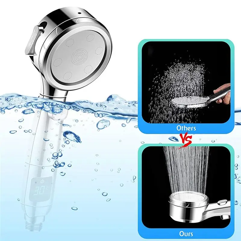 

*AA99Z Shower Head Water-Saving Rain Shower Head 4 Model Jet Types Shower Head with Digital Temperature Display Black