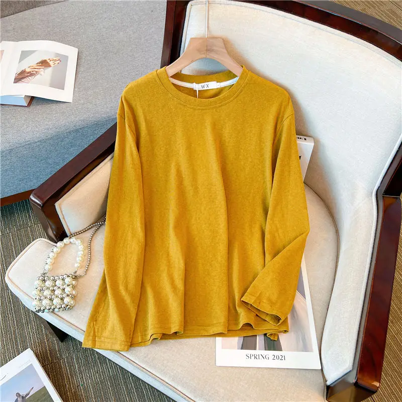 Casual Fashion Round Neck Solid Color T-shirt Women's Clothing Autumn Simplicity All-match Female Long Sleeve Tops Two Piece Set