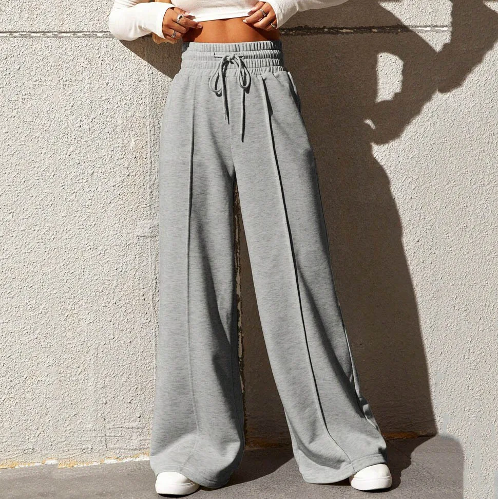 

Autumn Winter Women's Straight Tube Loose Fitting Pants Casual Sports Drawstring Wide Leg Trousers