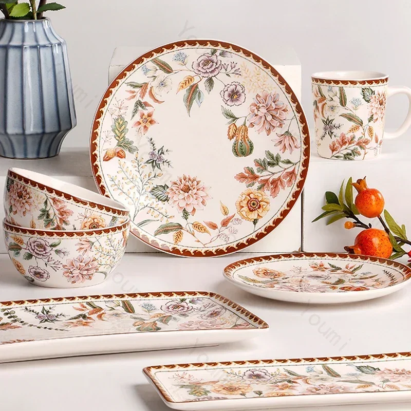

Retro French style ceramic plates light luxury restaurant steak large flat plate rectangular dessert tray exquisite tableware