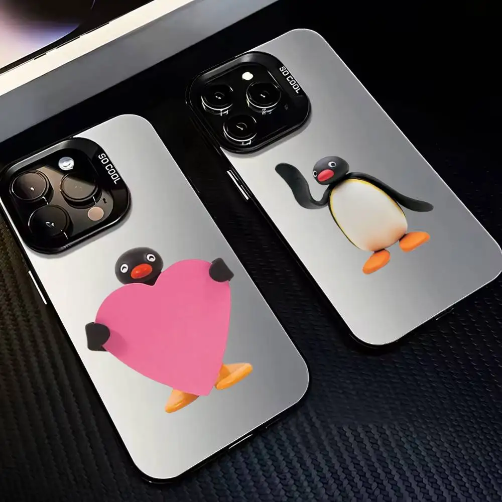 

Cute P-Penguin P-Pingu Phone Case For iPhone17,16,15,14,13,12,11,Pro,MAX Gray Matte Silicone Black Cover