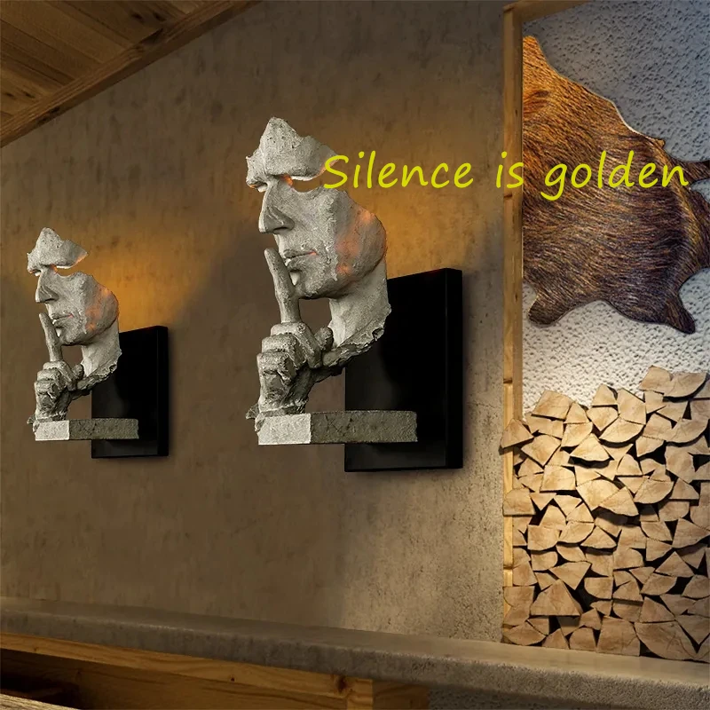 Retro Imitation Bronze Statue Wall Lamp Creative Resin Wall Light Bar Restaurant Living Room Bedroom Study LED Lighting Fixtures