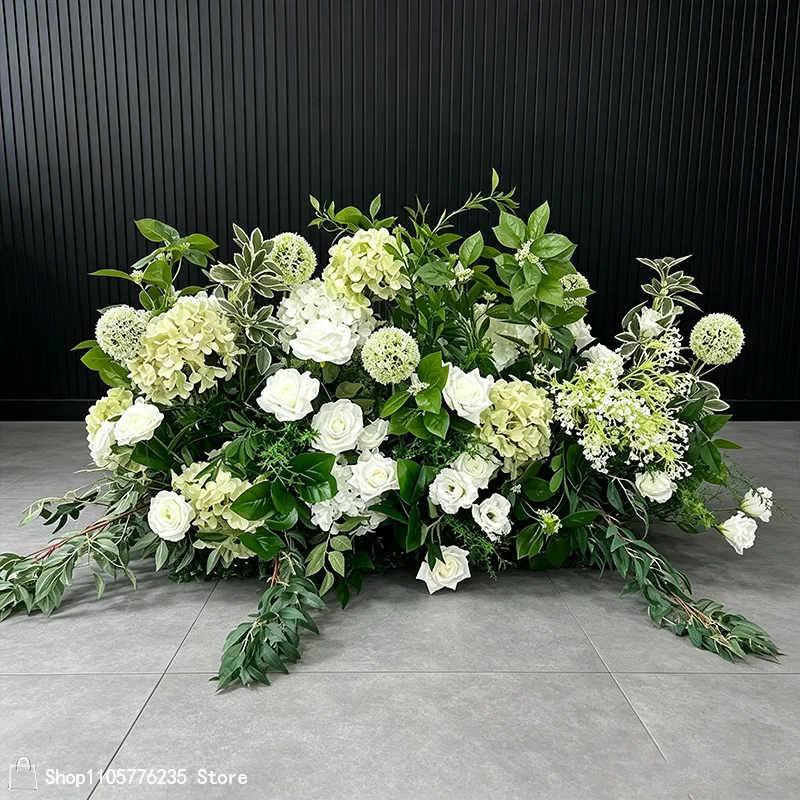 Bunter, gemischter künstlicher Blumen-Hochzeitshintergrund, Rosen-Hortensien-Blumenarrangement, Bühnen-Bodenläufer, Blumen-Partydekoration – Detail 7