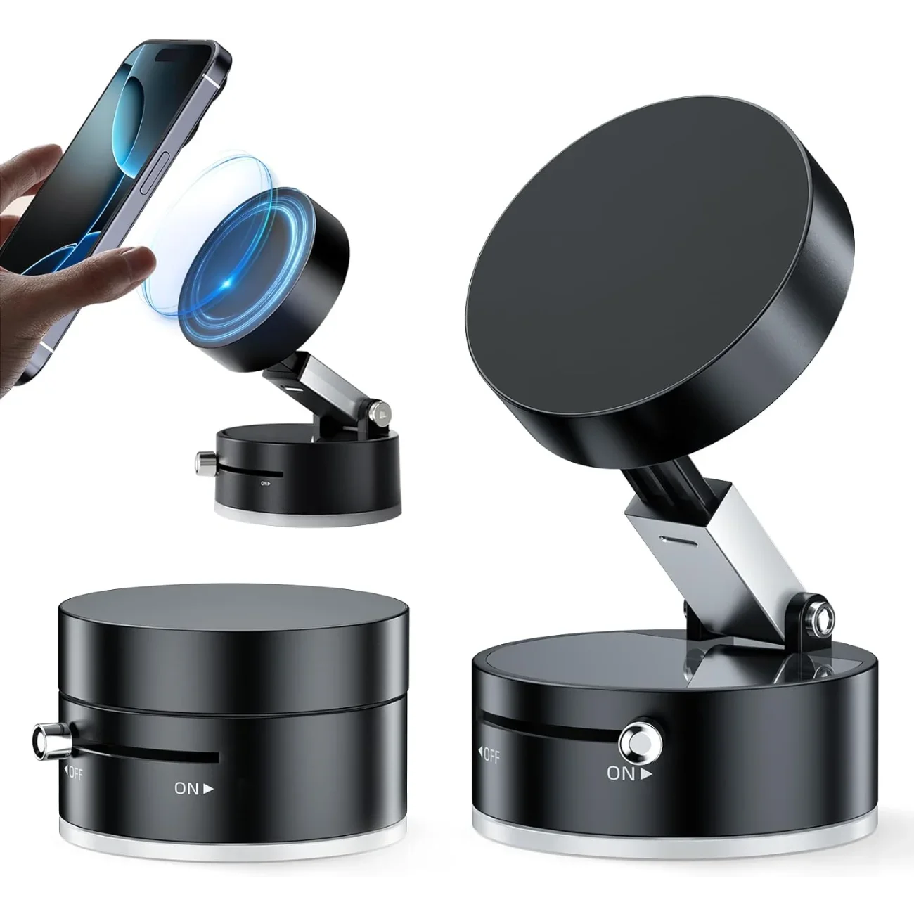 

One-Button Exhaust Vacuum Magnetic Phone Holder – Strong Suction Foldable & Stretchable Portable for Car Glass & Smooth Surfaces