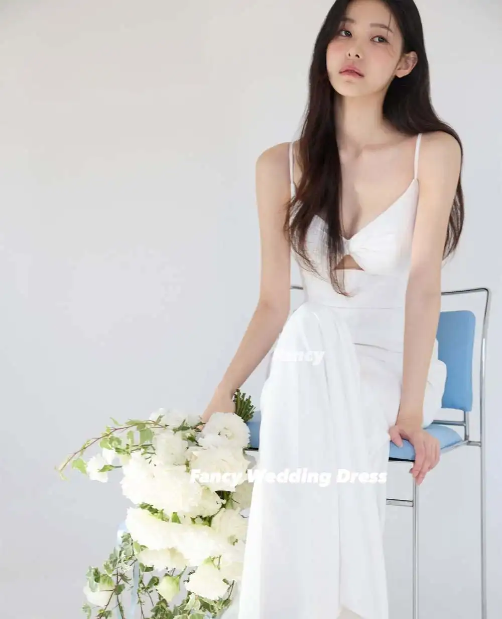 Fancy Sexy Spaghetti Straps Korea Wedding Dress Mermaid Elastic Satin Bridal Gown Photoshoot Back Corset 웨딩드레스 Customized