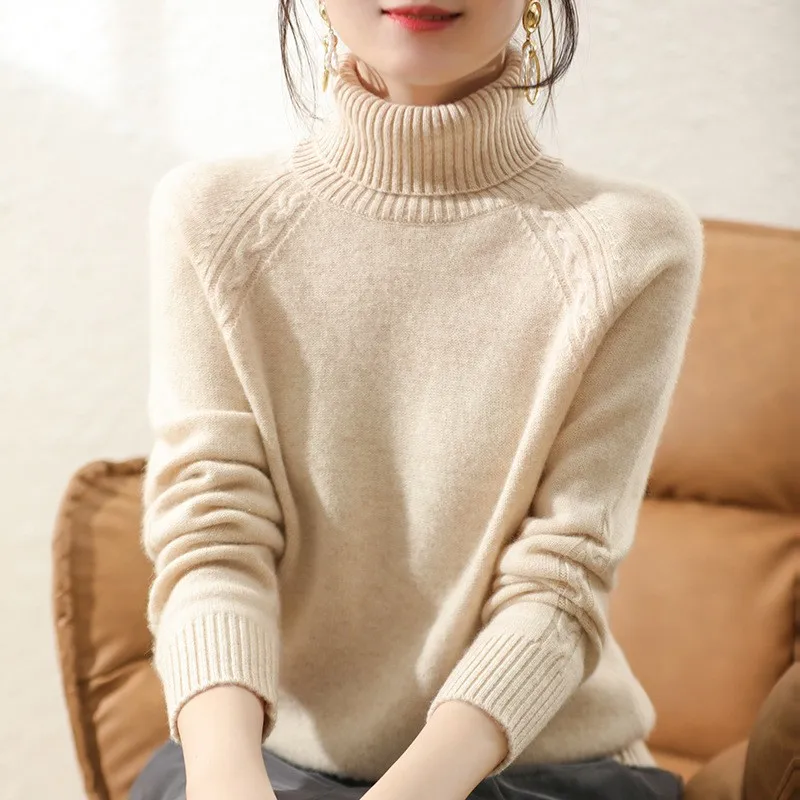 

2024 New Turtleneck Sweater Autumn Winter Plush Warm Knitted Sweaters Womens Fashion Soft Twisted Jumper Tops Knit Bottom Shirts