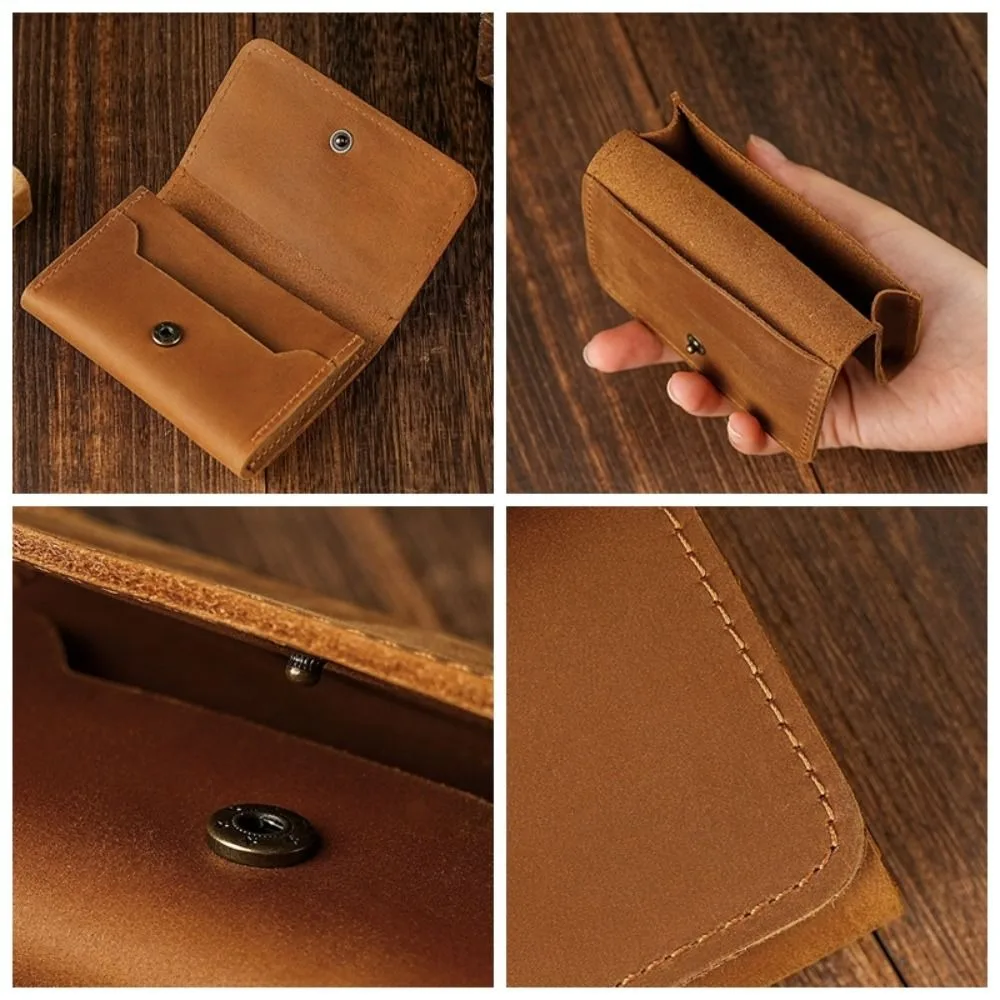 

Retro Leather PU Cowhide Short Wallet Small Solid Color Card Holders Clutch Business Coin Purse Men Short Wallet Boys