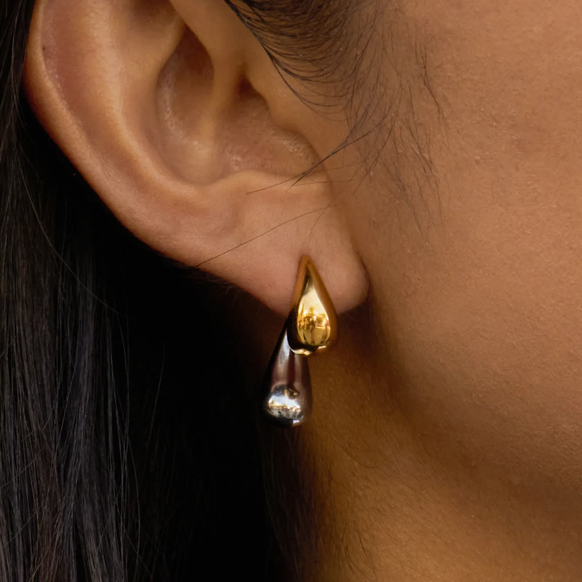 Vintage Two Tone Mixed Color Geometric Stud Earrings Waterproof 18K Gold Plated CZ Hoop Huggie Earring Stainless Steel Jewelry