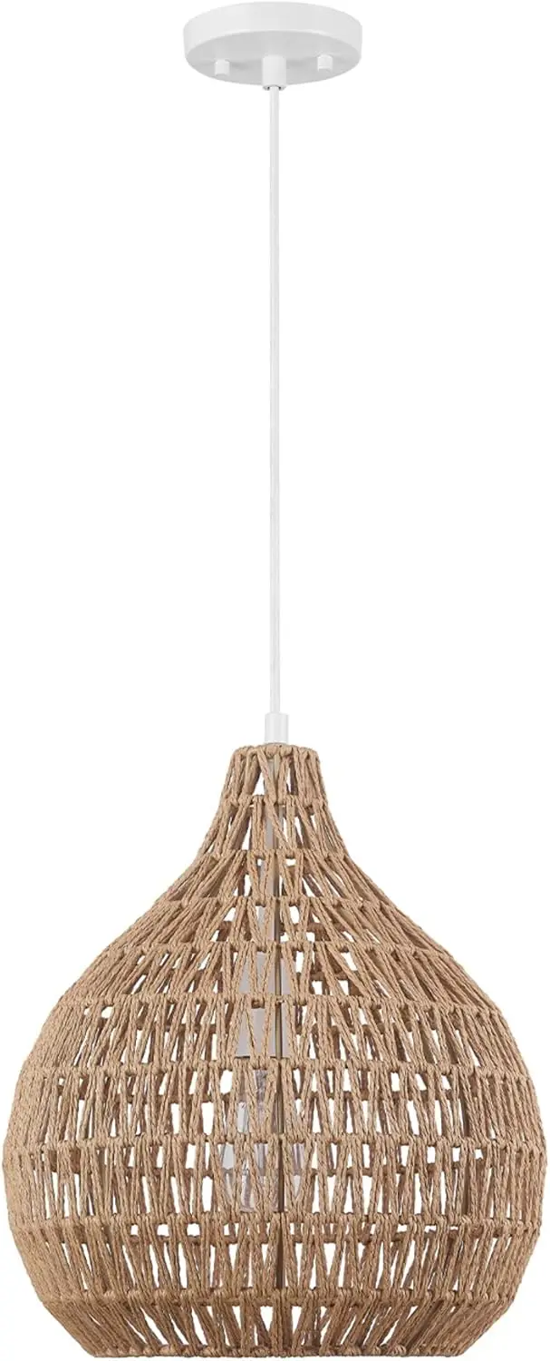 65703 Tika 1-Light Pendant Lighting, Natural Blonde, Twine Shade, Bulb Not Included