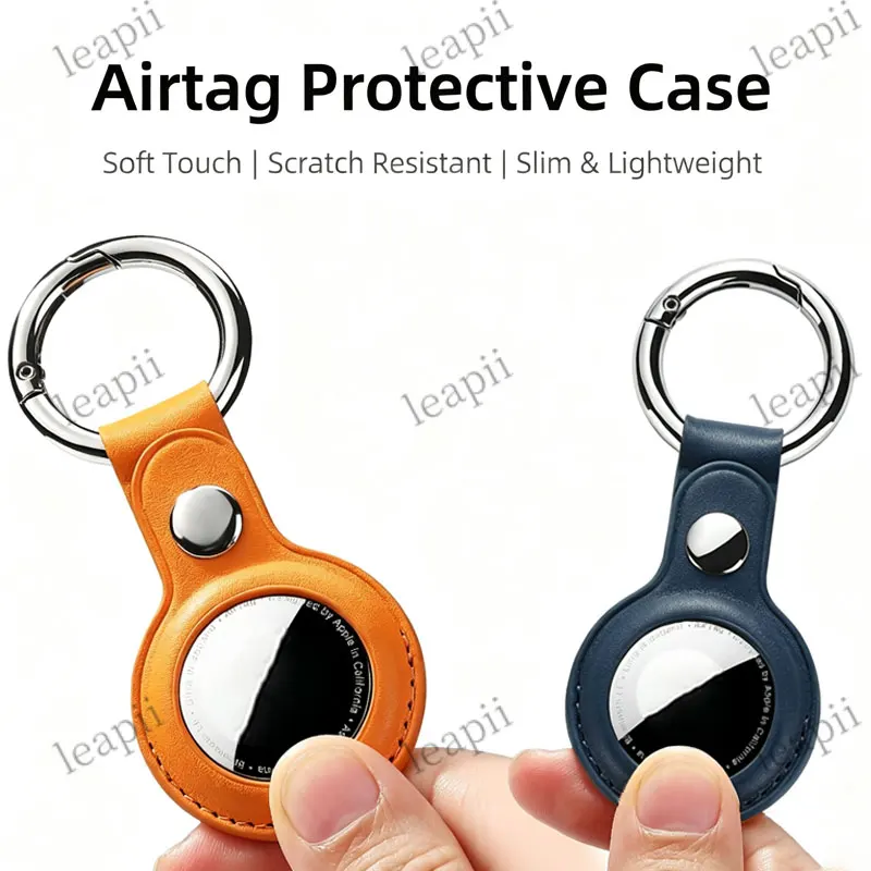 PU Leather Protective Cover with Keychain for Apple AirTag Locator Tracker,Anti-Lost Device Holder Accessories