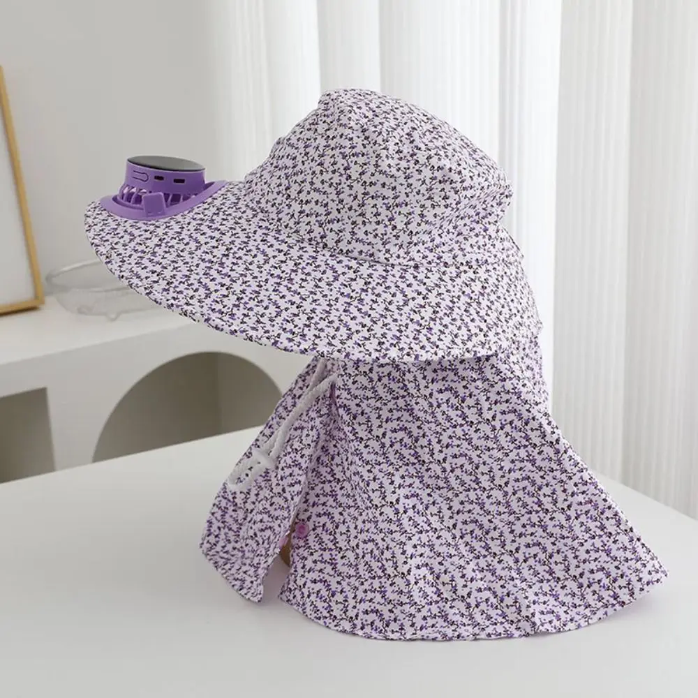 

Anti-UV Solar Fan Cap USB Charging Breathable Cooling Fan Hat 300MA Current Floral Design Fisherman Hat Sun Protection