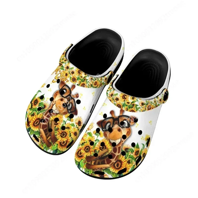 Summer Sandals for Giraffe Lovers Animal with Sunflower Brand Custom Outdoor Breathable Women Home Slippers Beach Slides Girls