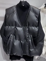 plus Size Autumn Winter Sleeveless PU Leather Vest Fashionable Slimming Short Outerwear for Small Stature Women Straight Cut ...