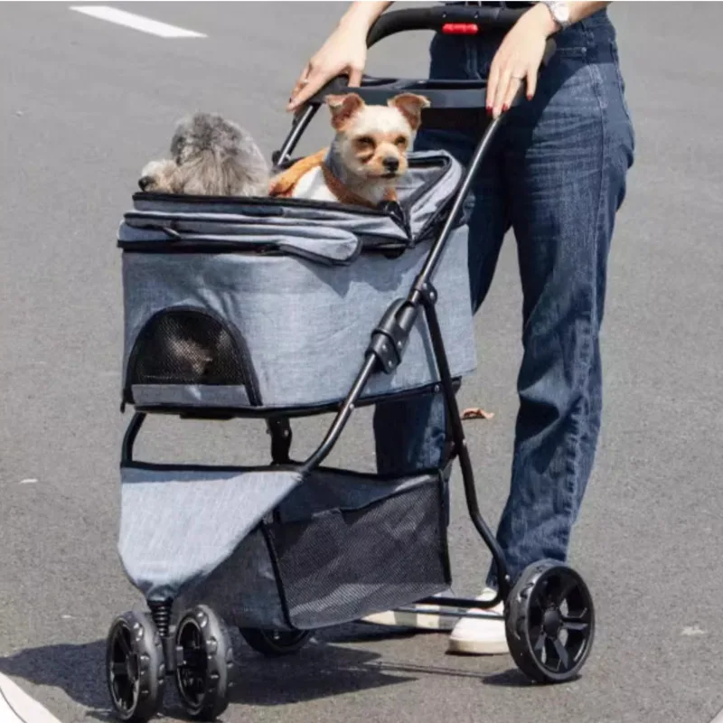 Multi Functional Pet Stroller Portable Folding Transport Cage Breathable Window Dog Seat Universal Pulley Dogs Basket